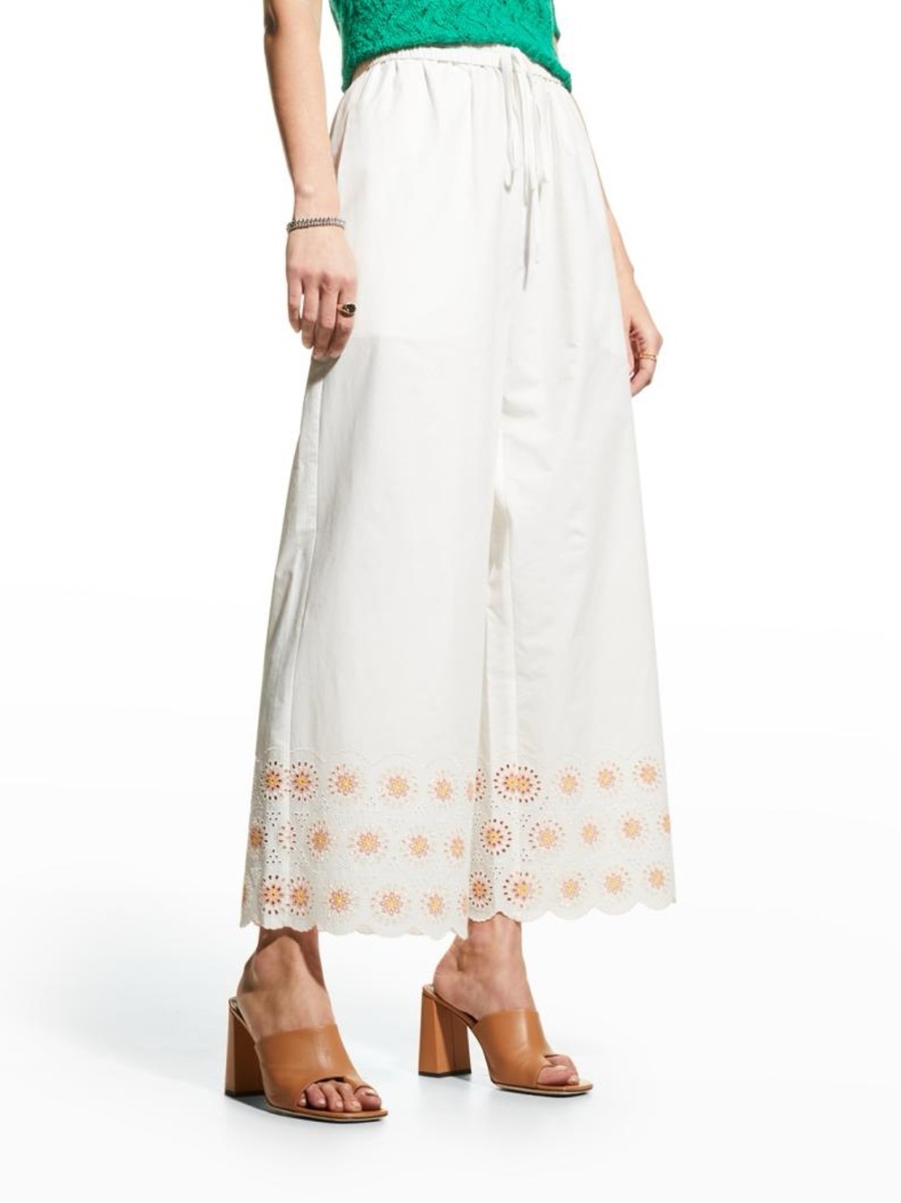 See by Chloé Eyelet Embroidered Wide-Leg Pull-On Pants